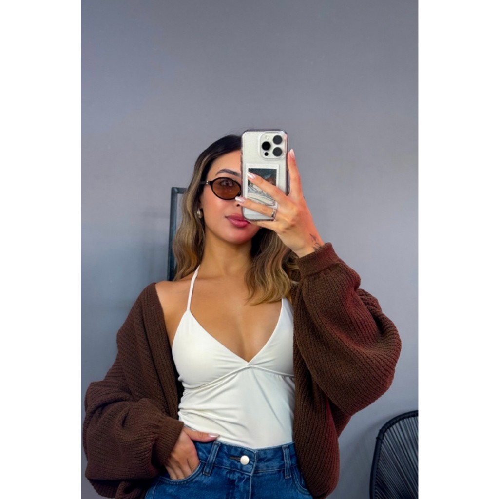 Cardigan de Tricot Mousse Casaco Curto Feminino Manga Longa Bufante Casaqueto de Tricô Fio...
