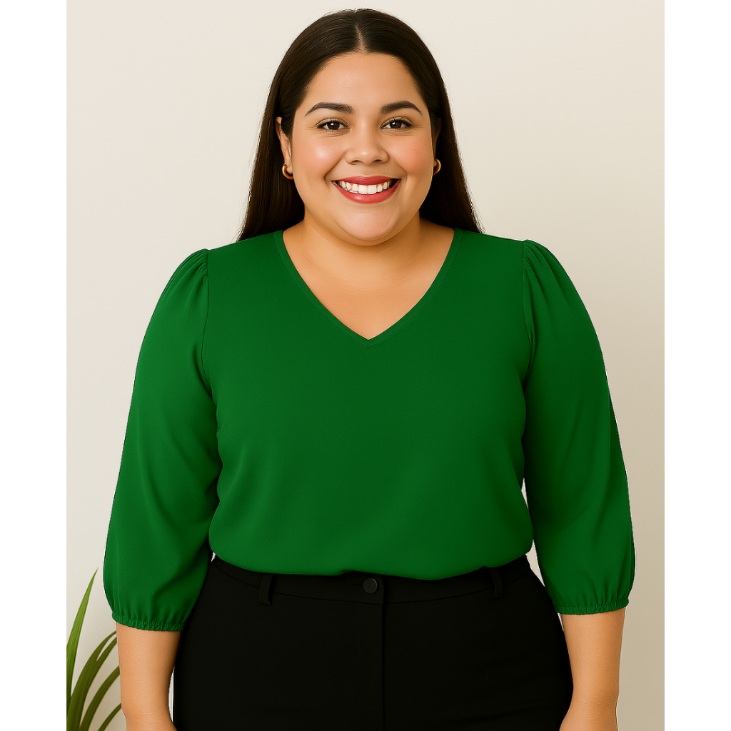 Blusa Feminina Plus Size Manga 3-4 Em Tecido Crepe Duna Social Elegante Outono Inverno em Oferta na Shopee