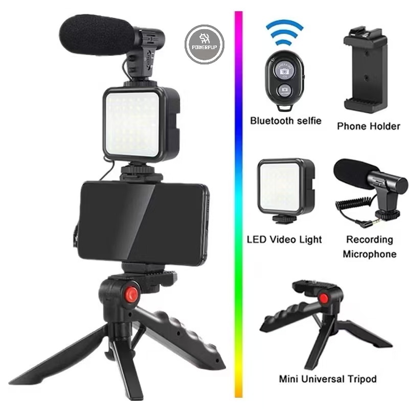 Tripé Estabilizador de Mão kit 5 em 1 gimbal Microfone Celular Gravação De Vídeo em Oferta na Shopee