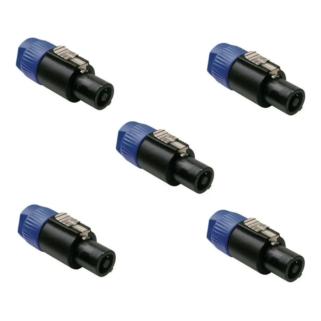 Kit 5 Conectores 4 Vias Speakon Plug Macho Trava Caixa Som