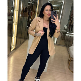 Blazer Feminino Manga Bufante Blazer Feminino Social Elegante Blazer Crepe de Malha Max Blazer Feminino