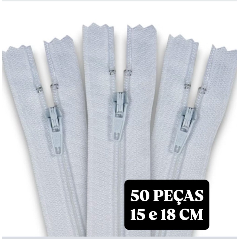 ZÍPER NYLON COMUM 15 e 18 CM BRANCO - 50 UNIDADES