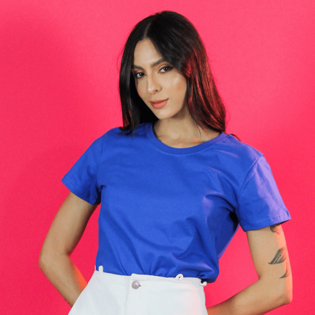 Camiseta Feminina Baby Look T-shirt Blusinha 100% Algodão Lisa Básica Azul Royal