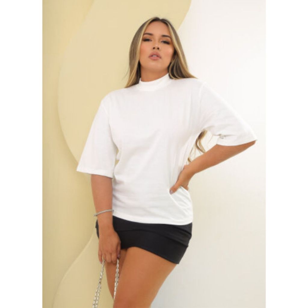 Detalhes do Blusa Feminina   T-Shirt Oversized Gola Alta  | Estilo & Conforto
