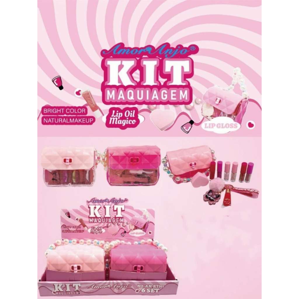 Kit Maquiagem Amor Anjo - Estojo com Lip Gloss, Lip Oil e Acessórios de Beleza (Modelo: AM-KT001) em Oferta na Shopee