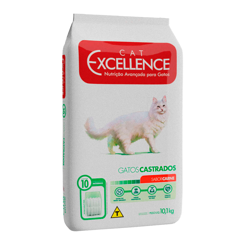 Ração Cat Excellence para Gatos Adultos Castrados sabor Carne 10.1Kg em Oferta na Shopee