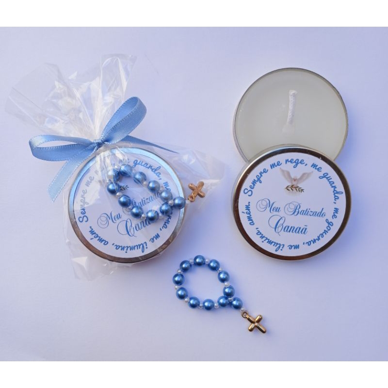 10 lembrancinhas batizado , primeira eucaristia, primeira comunhão, crisma. vela aromática + tercinho