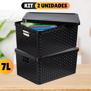 Kit Com 2 Cesto Caixa Organizadora Rattan Com Tampa 7 Litros Preto Multiuso em Oferta na Shopee