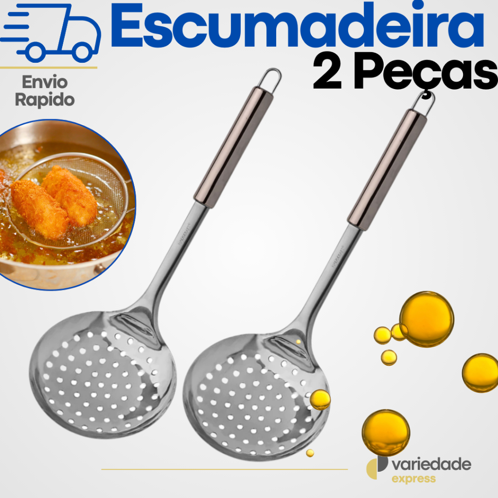 2 Escumadeiras para Arroz e Carnes – Utensílios de Cozinha Inox | Qualidade, Custo-Benefício e Frete Rápido