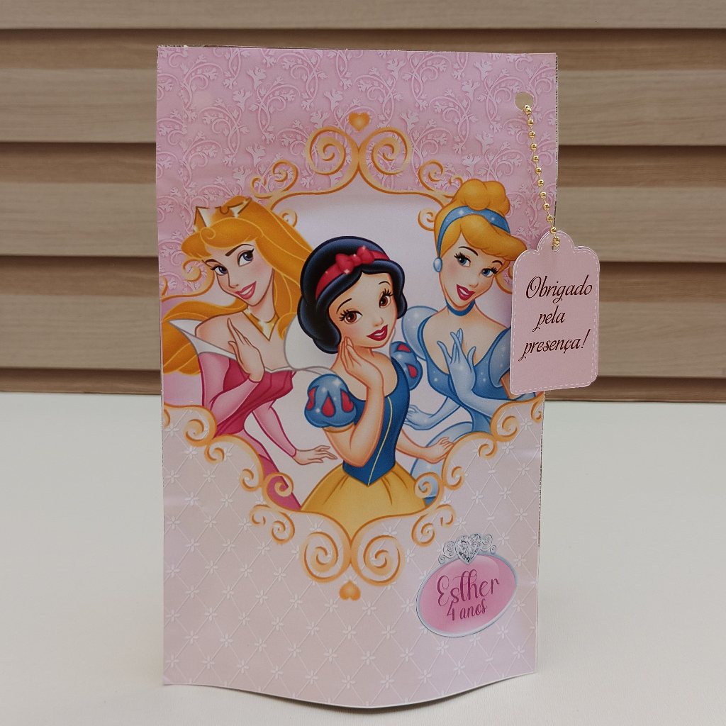 Saquinho metalizado Princesas/saquinho Zip lock personalizado Princesas/lembrancinha de festa