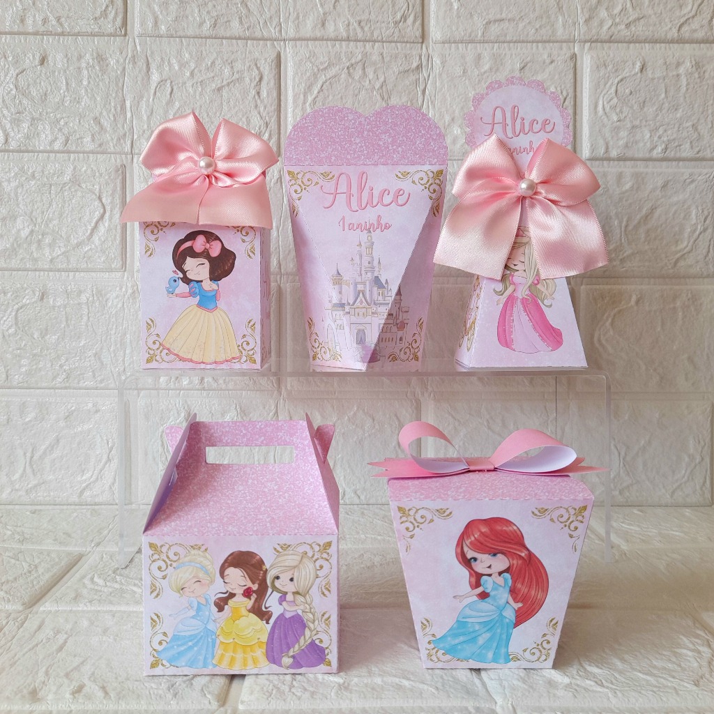 Kit Festa Personalizados PRINCESAS CUTE Lembrancinhas Caixinhas para festa DESMONTADO