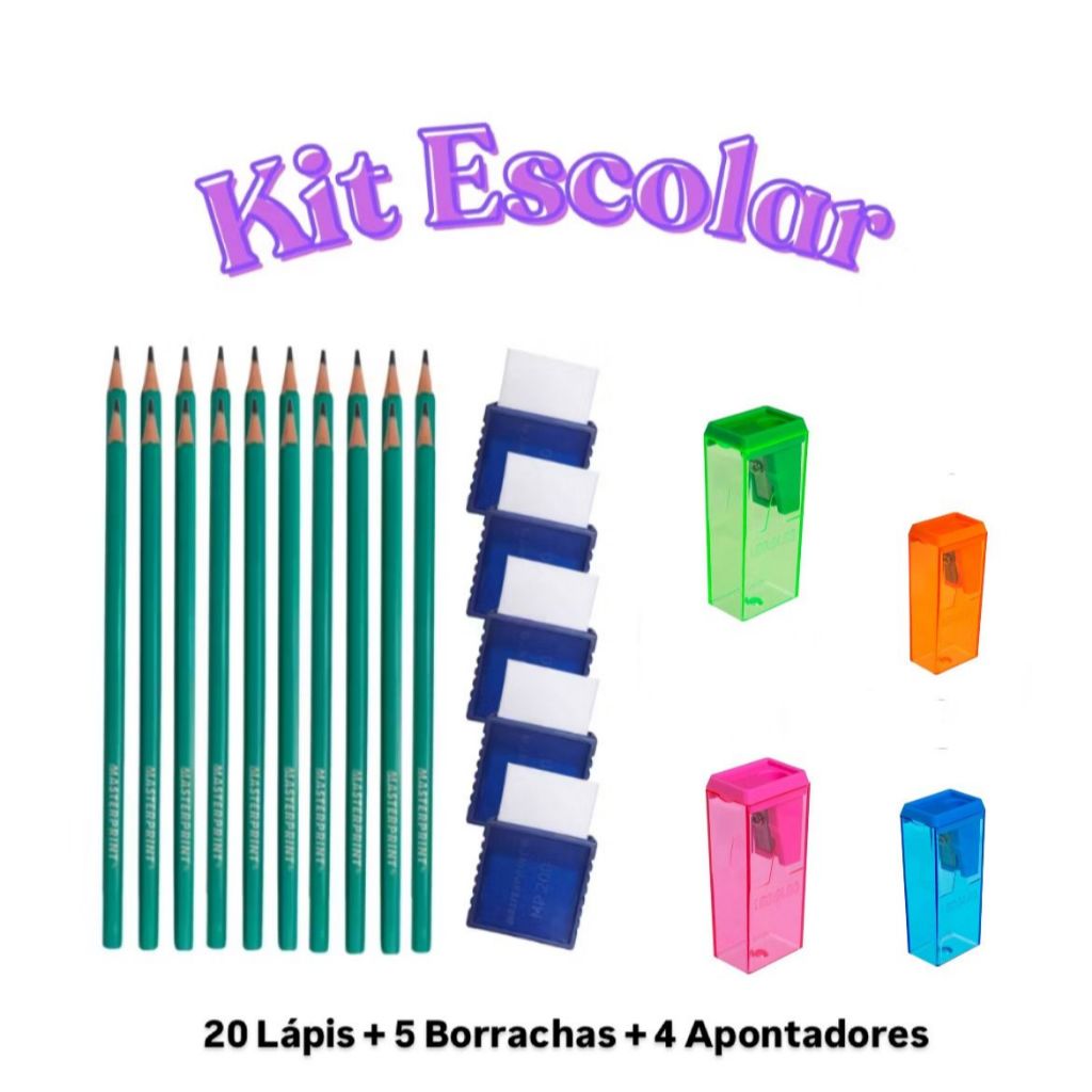 Kit Escolar 20 Lápis + 5 Borrachas + 4 Apontadores Marca Leo & Leo Promoção em Oferta na Shopee