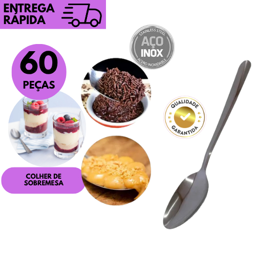 Kits 60/48/36 ou 24 Colher Sobremesa Aço Inox Alta Qualidade Talher P/Mesa Café Doce Refei Elegante