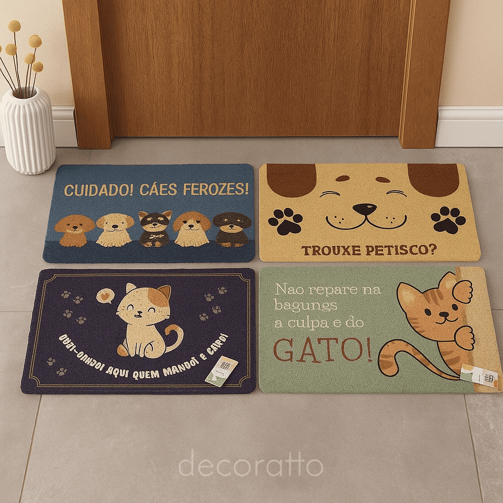 Tapete de Entrada Capacho Vinil Terral 58x38cm Estampa Pet Gato Cachorro em Oferta na Shopee