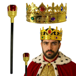 Fantasia Rei e Principe Coroa Dourada e Cetro Cajado Celestial em Oferta na Shopee