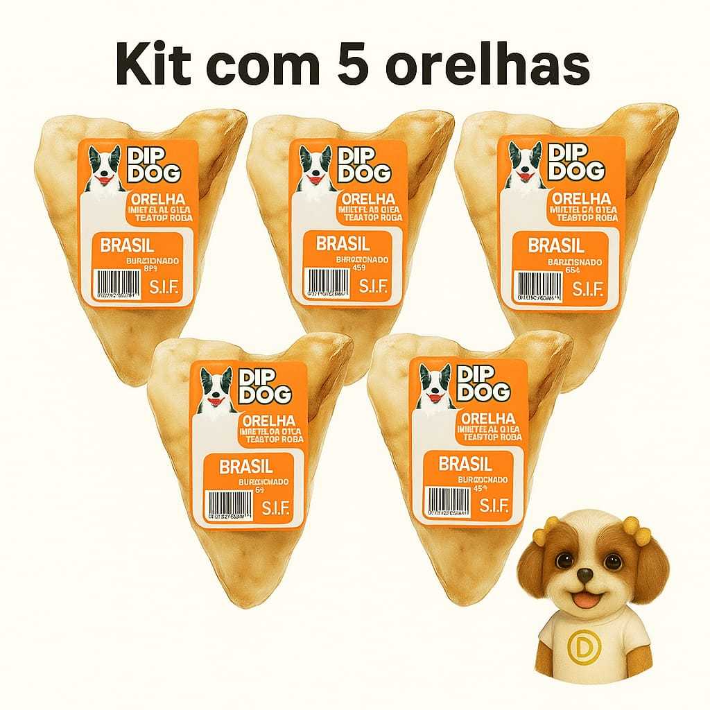 Kit 5 Mordedor Orelha Bovina Natural Para Cachorro Dip Dog  Envio Imediato