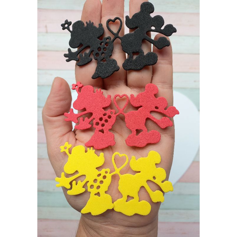 Aplique Mickey e Minnie Retrô de 5x8cm em EVA Liso para Decoração de Bolo Fake Lembrancinhas - 10/15/20/30 Unidades>