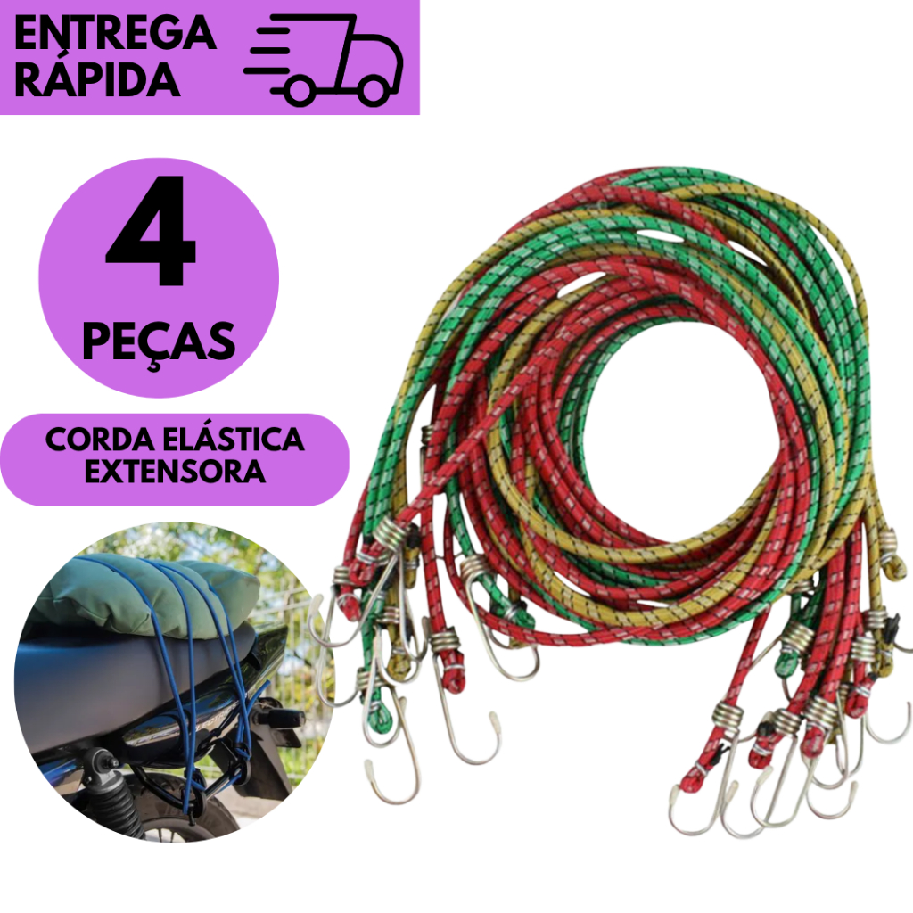 Kits 4 /3 ou 2 Corda Extensora De Alta Resistência Com 2 Ganchos P/ Fixar Cargas E Bagagens 1,5 Mts