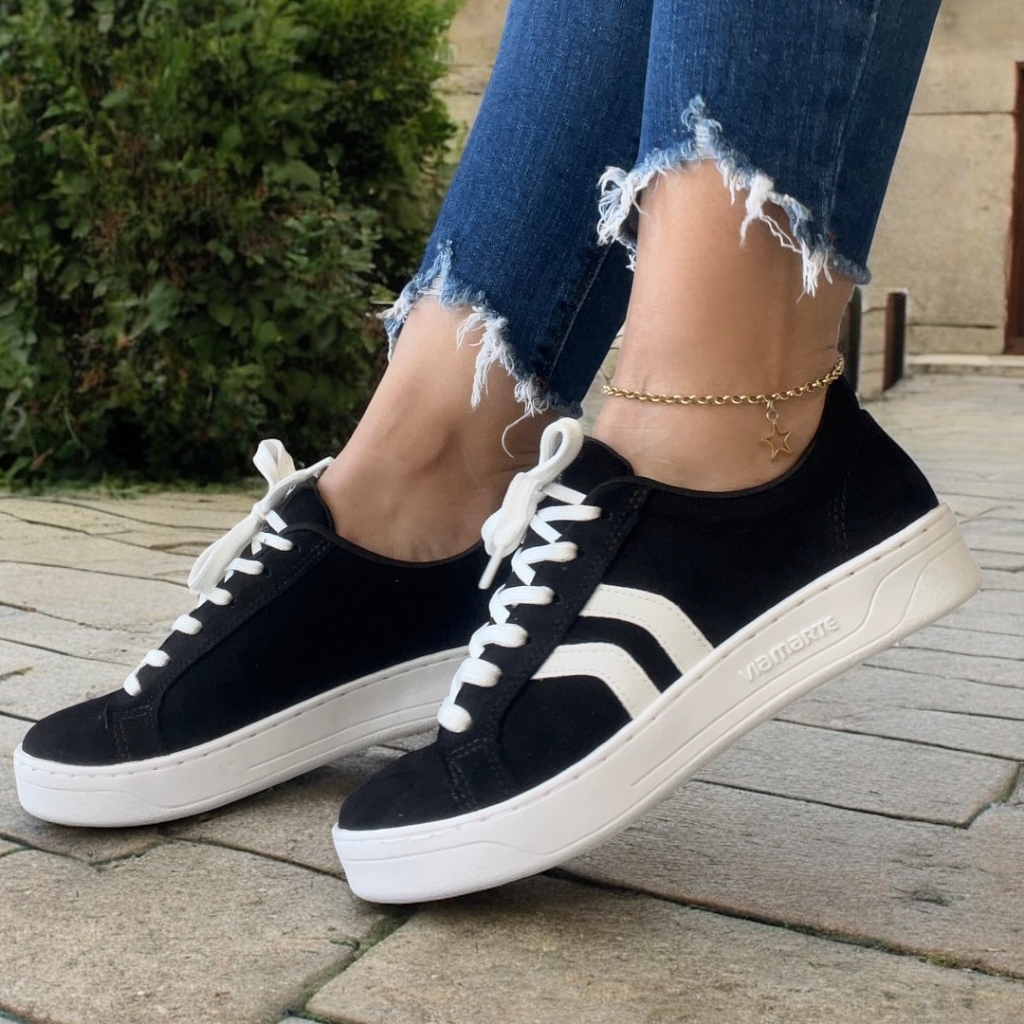 Tênis Via Marte Casual Feminino Preto com Branco Original em Oferta na Shopee