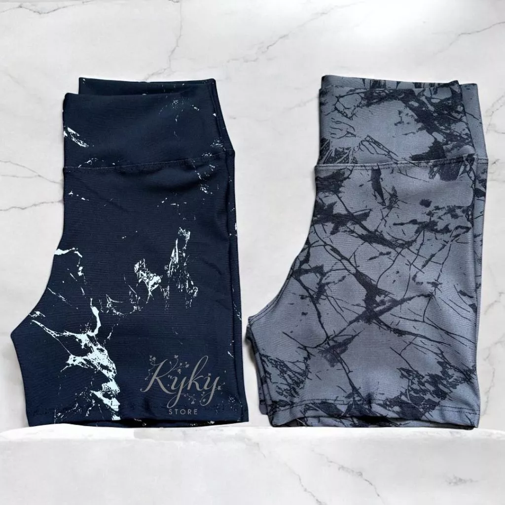 Kit 2 Shorts Fitness Marmorizado Roupa Academia Cintura Alta Feminino Tie Dye Zero Transparencia — imagem 1