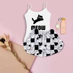 Baby Doll Feminino Adulto Meow Gato Preto