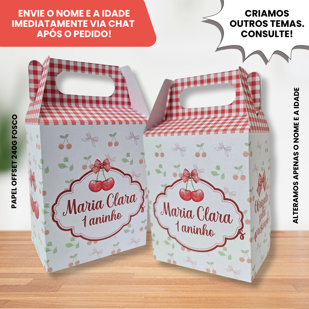 10 Caixinha Surpresa Personalizada Cerejinha - Ideal para aniversário e lembracinhas