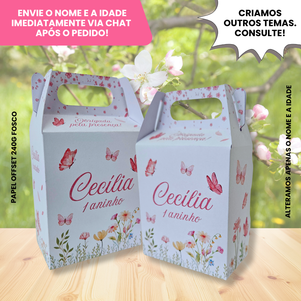 10 Caixinha Surpresa Personalizada Jardim Borboletas - Ideal para aniversário e lembracinhas