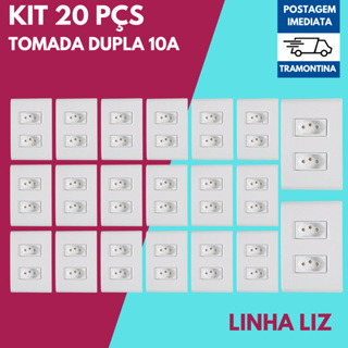 Kit 20 Conjuntos Tomada Dupla 10A Tramontina Linha LIZ cor Branca 4x2 Modular em Oferta na Shopee