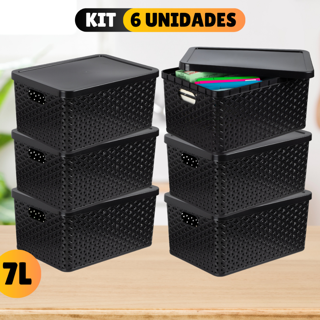 Kit Com 6 - Cesto Caixa Organizadora Rattan - 7 Litros Multiuso