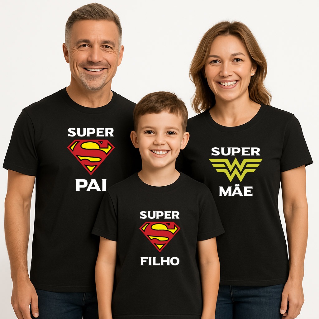 Kit família Mãe Pai Filho dia dos pais Super Pai Super Mãe Super filho ou filha Simbolo superman mulher maravilha