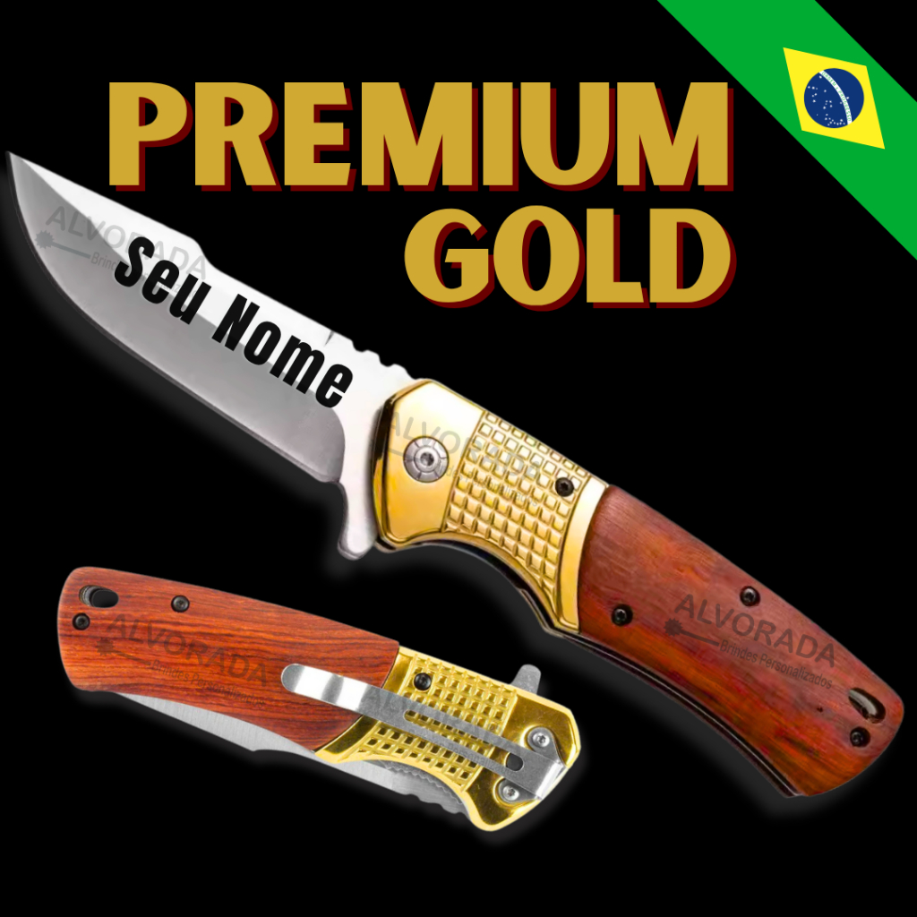 Canivete Luxo Semi Automatico Gravado Personalizado Nome a Laser Gold Premium em Oferta na Shopee