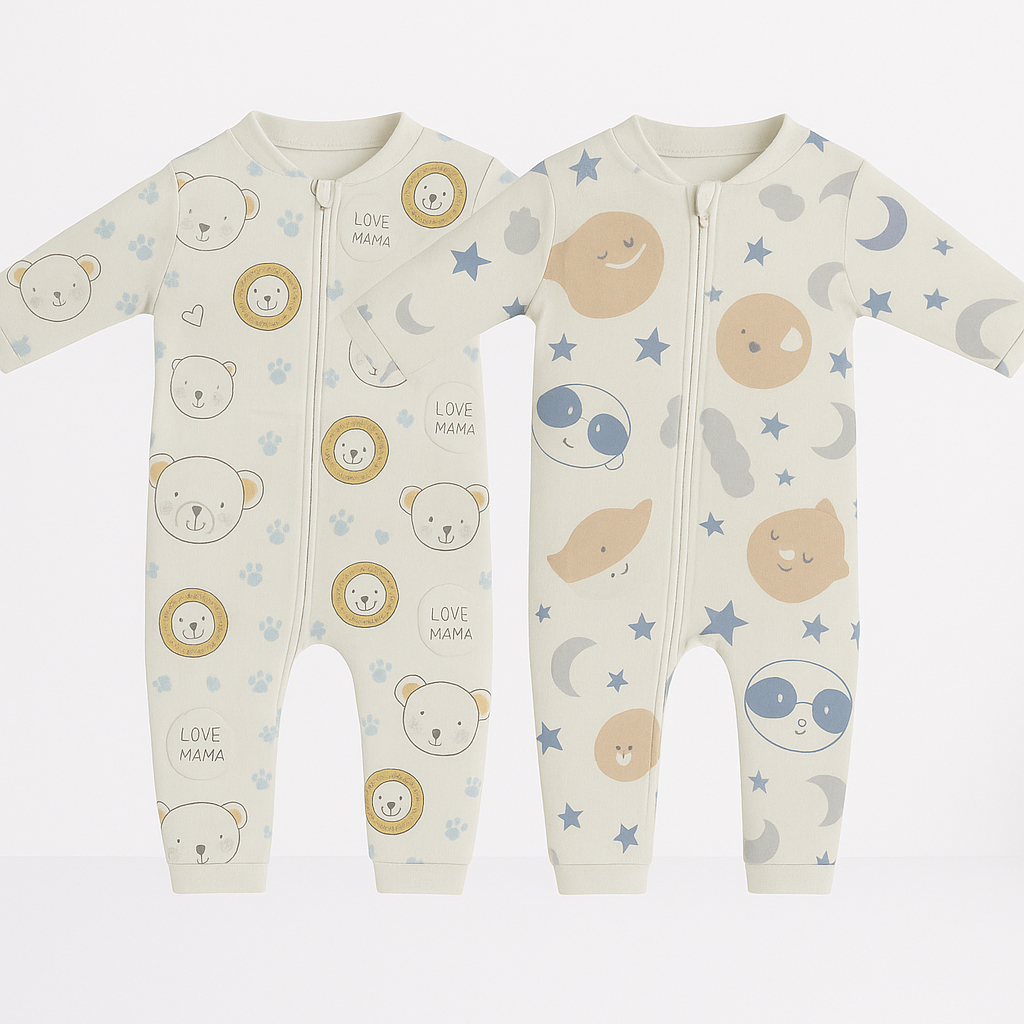 Kit 2 Macacão Bebê Manga Longa Hipoalergênico Soft 100% Algodão Inverno Liso e Estampado
