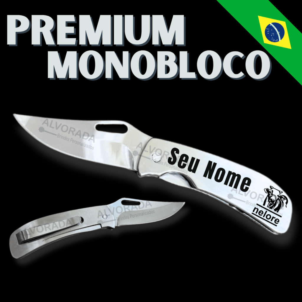 Canivete Monobloco com Caixinha com Nome personalizado Cromado Luxo