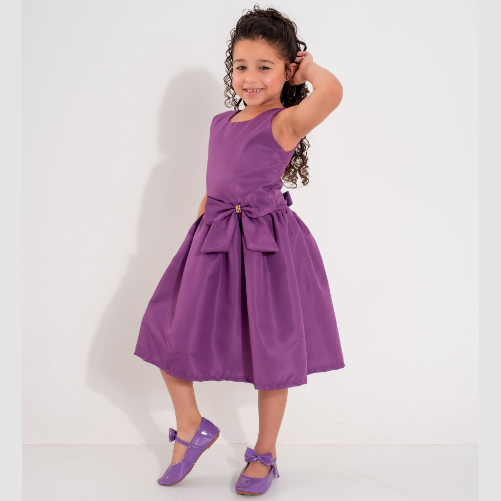 vestido infantil menina cor roxo lilás escuro de festa igreja social casual escola casa passeio em Oferta na Shopee