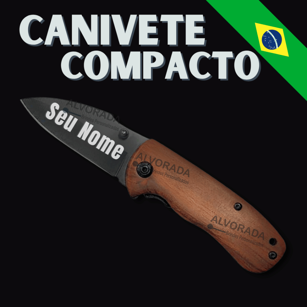 Canivete Feminino Unissex Personalizado com Nome da Pessoa Cabo de Madeira