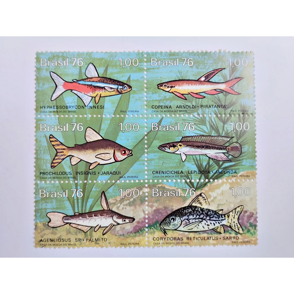 Selo Postal Novo Série Peixes de Água Doce no Brasil 1976