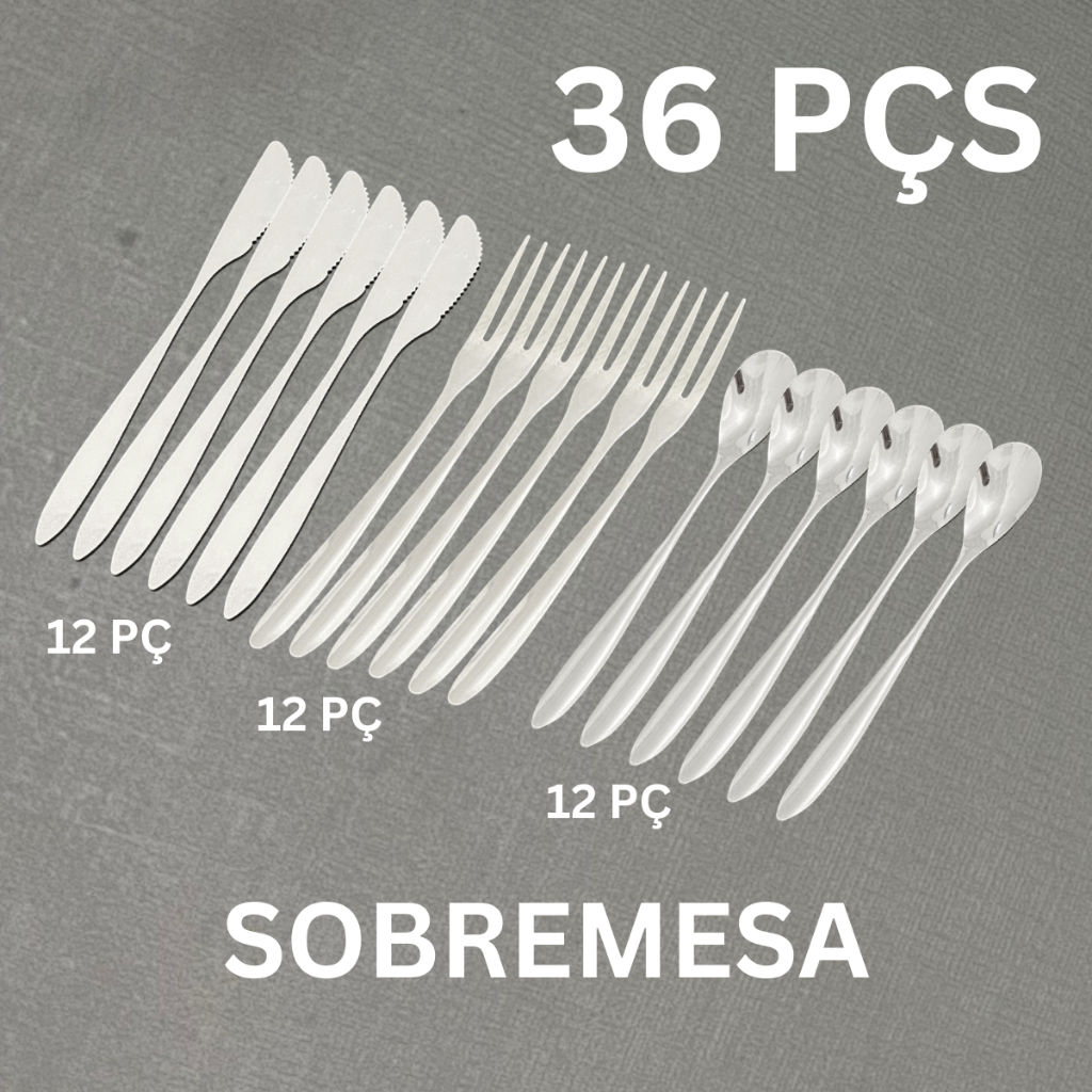 Jogo 36 Talheres 13cm Garfo Faca Colher Sobremesa Petisco Buffet Restaurante Faqueiro Petisco Inox