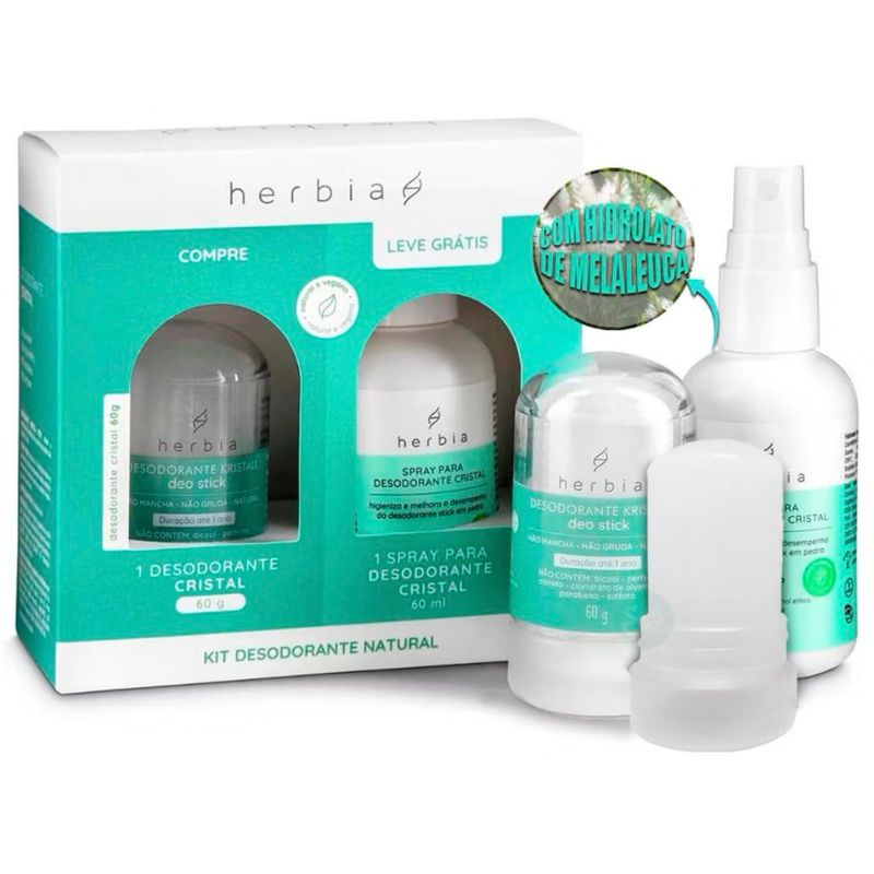 Desodorante Herbia Kristall Stick  Cristal Sem Alumínio Spray Antisséptico Hidrolato Malaleuca em Oferta na Shopee