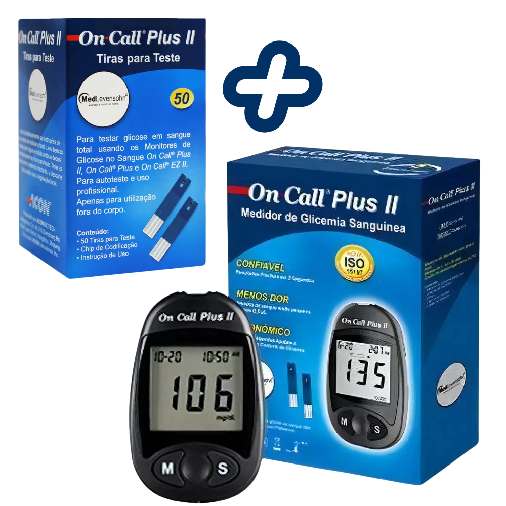 Kit Medidor De Glicemia Glicosímetro - On Call Plus II + 50 Tiras de Testes de Glicemia On Call Plus II
