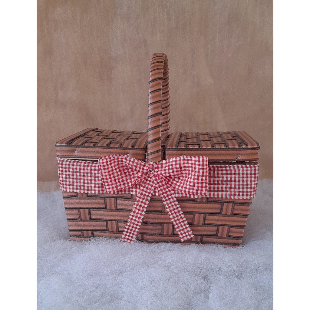 Cesta de Piquenique Mini para Presente Enfeite Decoração com Laço