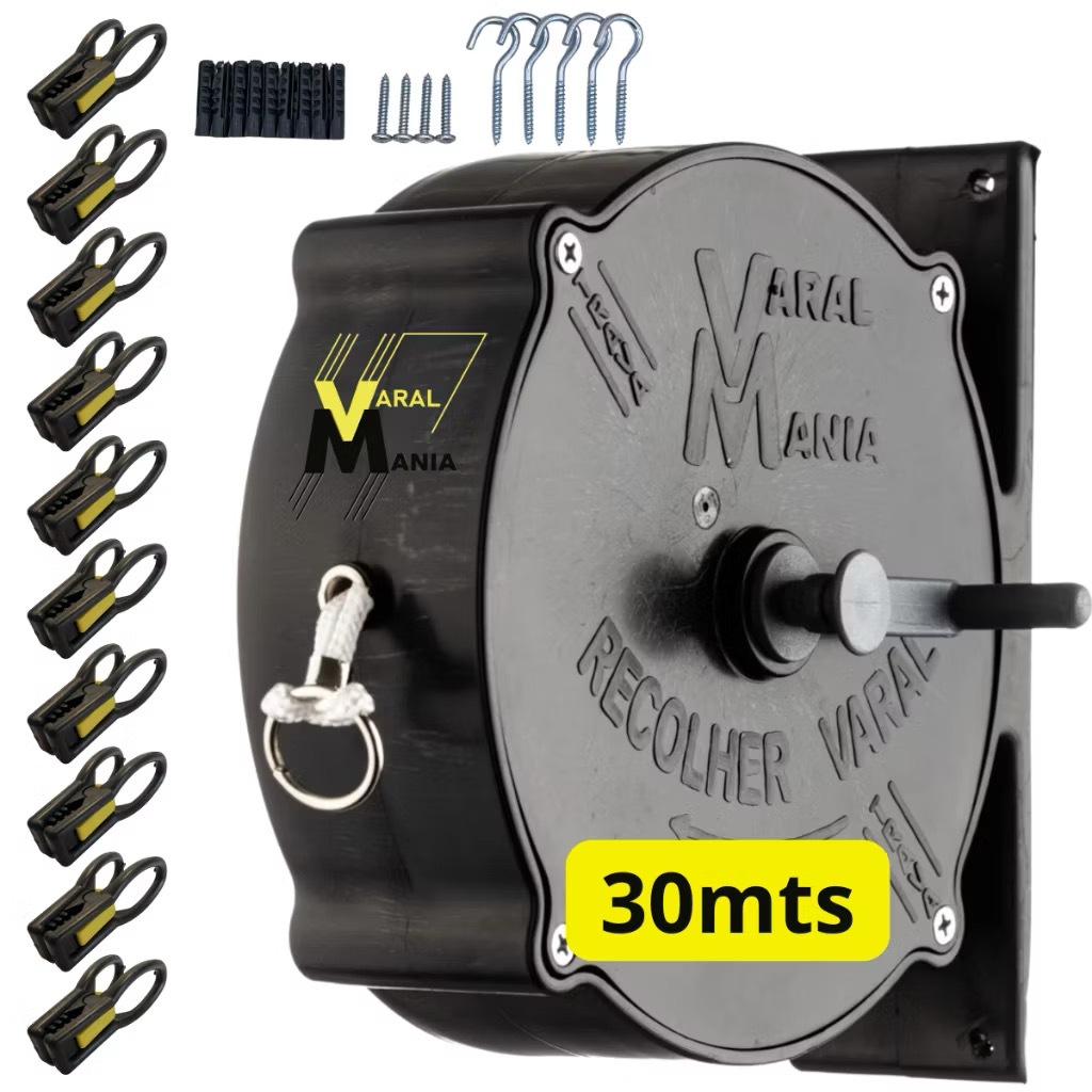 Varal de roupas recolhível 30 metros retrátil para parede corda automática