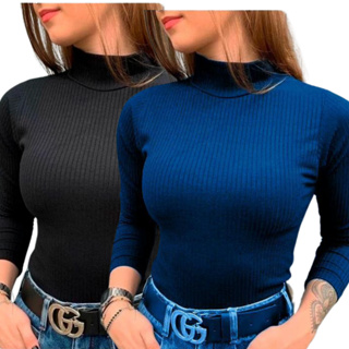 Kit 2 Blusa de Frio, CACHARREL Feminina, Gola Alta, Modelo CANELADO, Moda Outono Inverno em Oferta na Shopee
