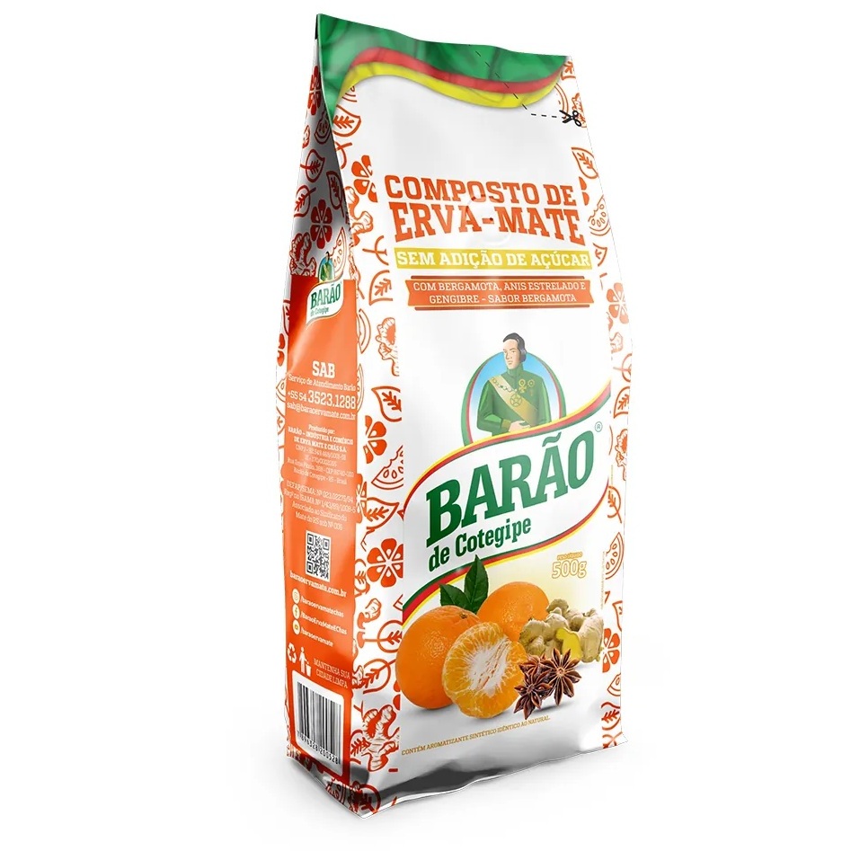 Composto erva mate BARÃO 500 g - com bergamota, anis estrelado e gengibre