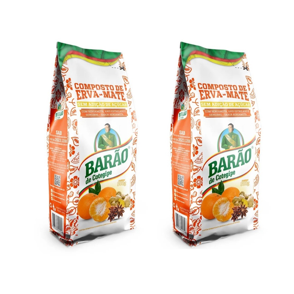 Kit 02 Compostos erva mate BARÃO 500g cada - com bergamota, anis estrelado e gengibre