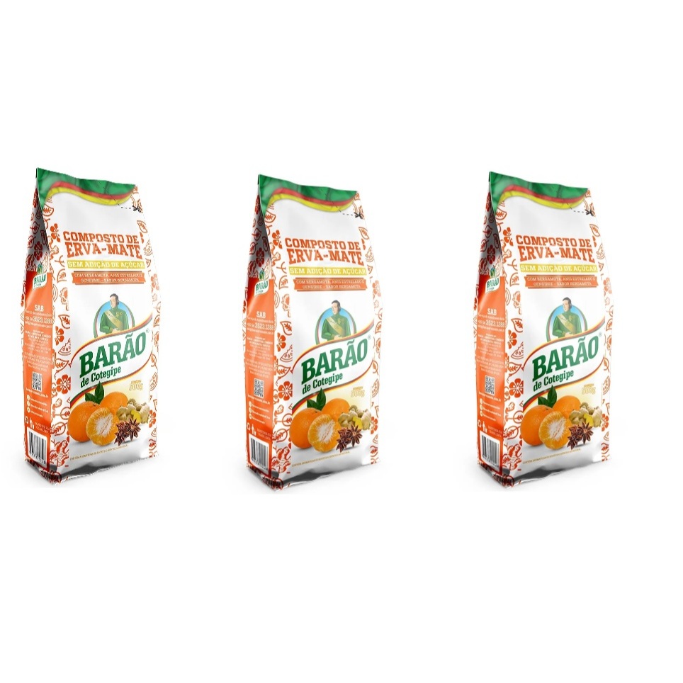 Kit 03 Compostos erva mate BARÃO 500g cada - com bergamota, anis estrelado e gengibre