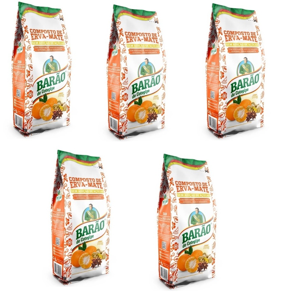 Kit 05 Compostos erva mate BARÃO 500g cada - com bergamota, anis estrelado e gengibre