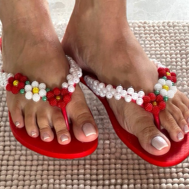 Chinelo Bordado Sandália Feminina Decorada Pedraria Pérolas Envio Rápido em Oferta na Shopee