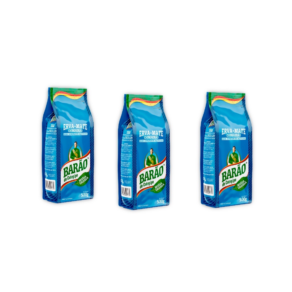Kit 03 pcts Erva mate barão moída grossa 500gr cada
