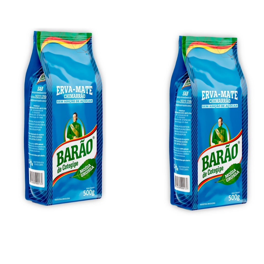 Kit 02 pcts Erva mate barão moída grossa 500gr cada