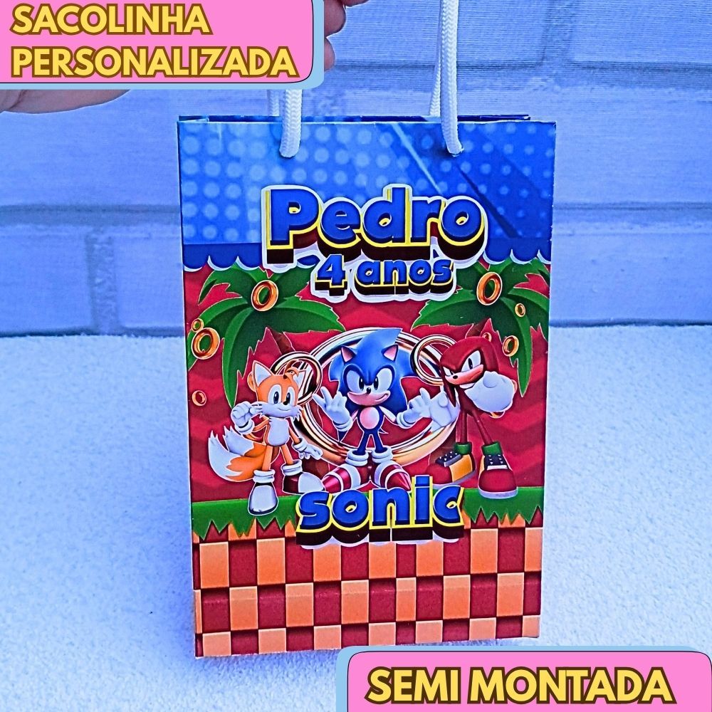 20 Sacolinha Personalizada SONIC - JÁ VAI MONTADA lembrancinha aniversário